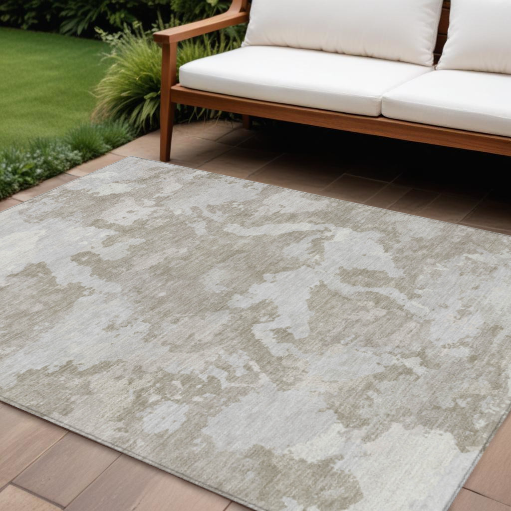 609587 10 x 14 ft. Taupe & Brown Abstract Washable Indoor & Outdoor Rectangle Area Rug