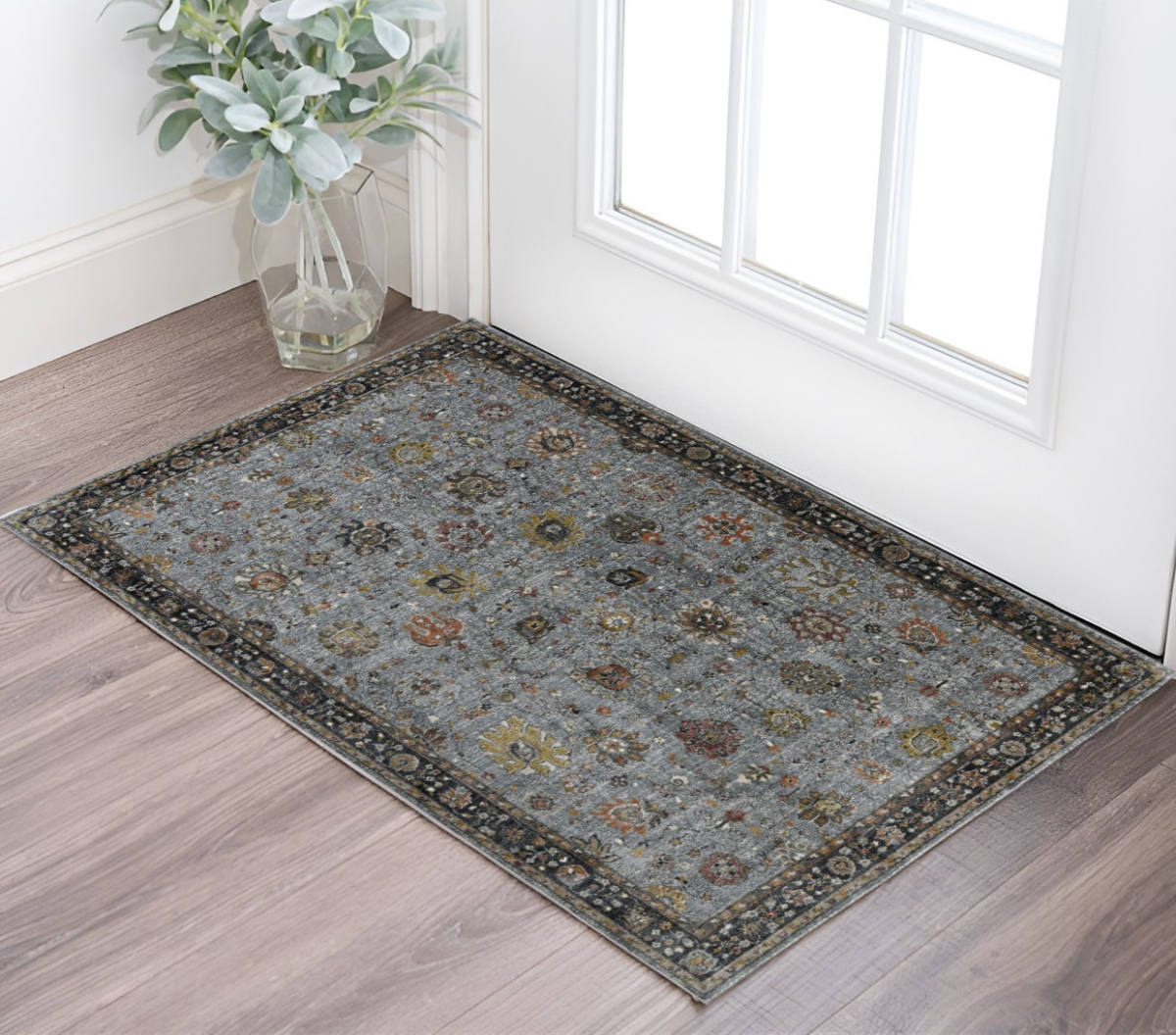 570849 2 x 3 ft. Black Gray & Brown Floral Medallion Rectangle Area Rug