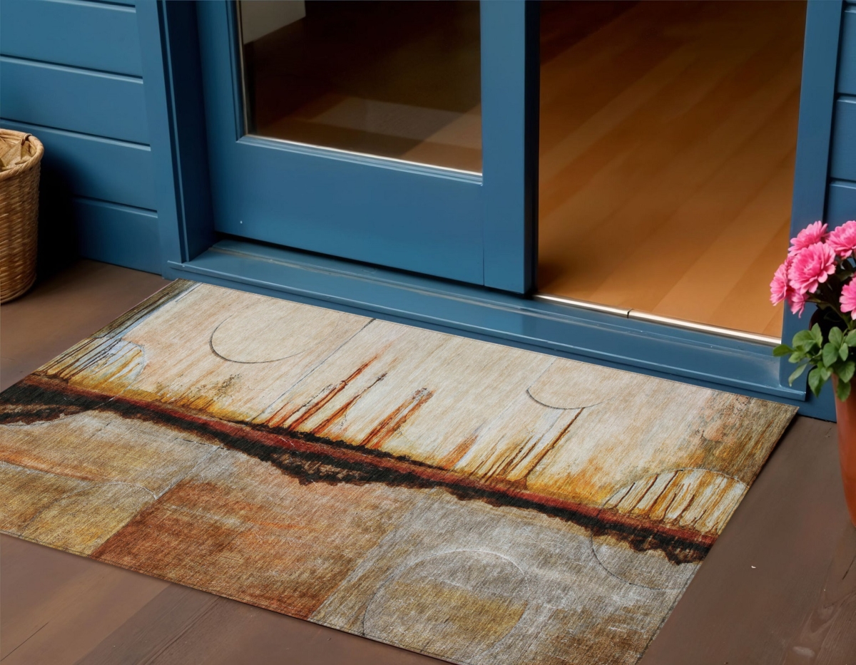 630471 3 x 5 ft. Rust & Charcoal Abstract Washable Indoor & Outdoor Rectangle Area Rug
