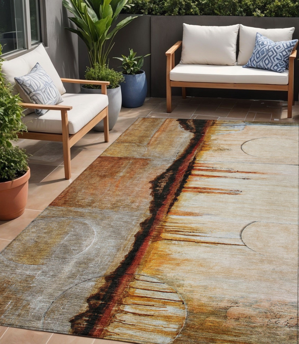 630472 5 x 8 ft. Rust & Charcoal Abstract Washable Indoor & Outdoor Rectangle Area Rug