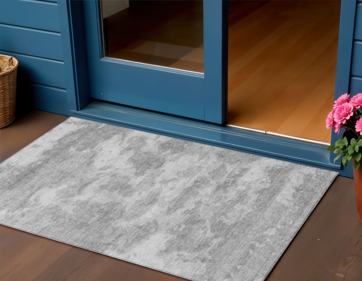 610444 3 x 5 ft. Silver & Gray Abstract Washable Indoor & Outdoor Rectangle Area Rug