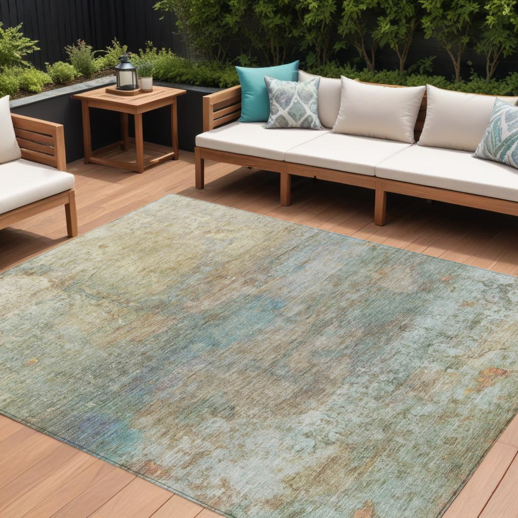 631465 9 x 12 ft. Wheat Sky Blue & Beige Abstract Washable Indoor & Outdoor Rectangle Area Rug