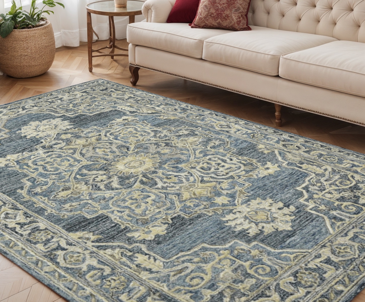 570587 5 x 7 ft. Denim Blue & Ivory Wool Oriental Hand Tufted Rectangle Area Rug