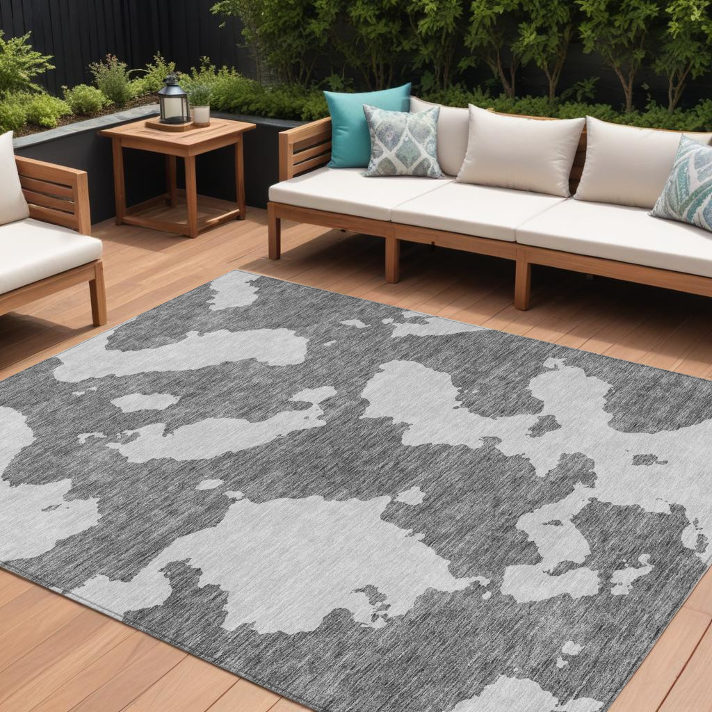 614543 9 x 12 ft. Gray & Ivory Abstract Washable Indoor & Outdoor Rectangle Area Rug