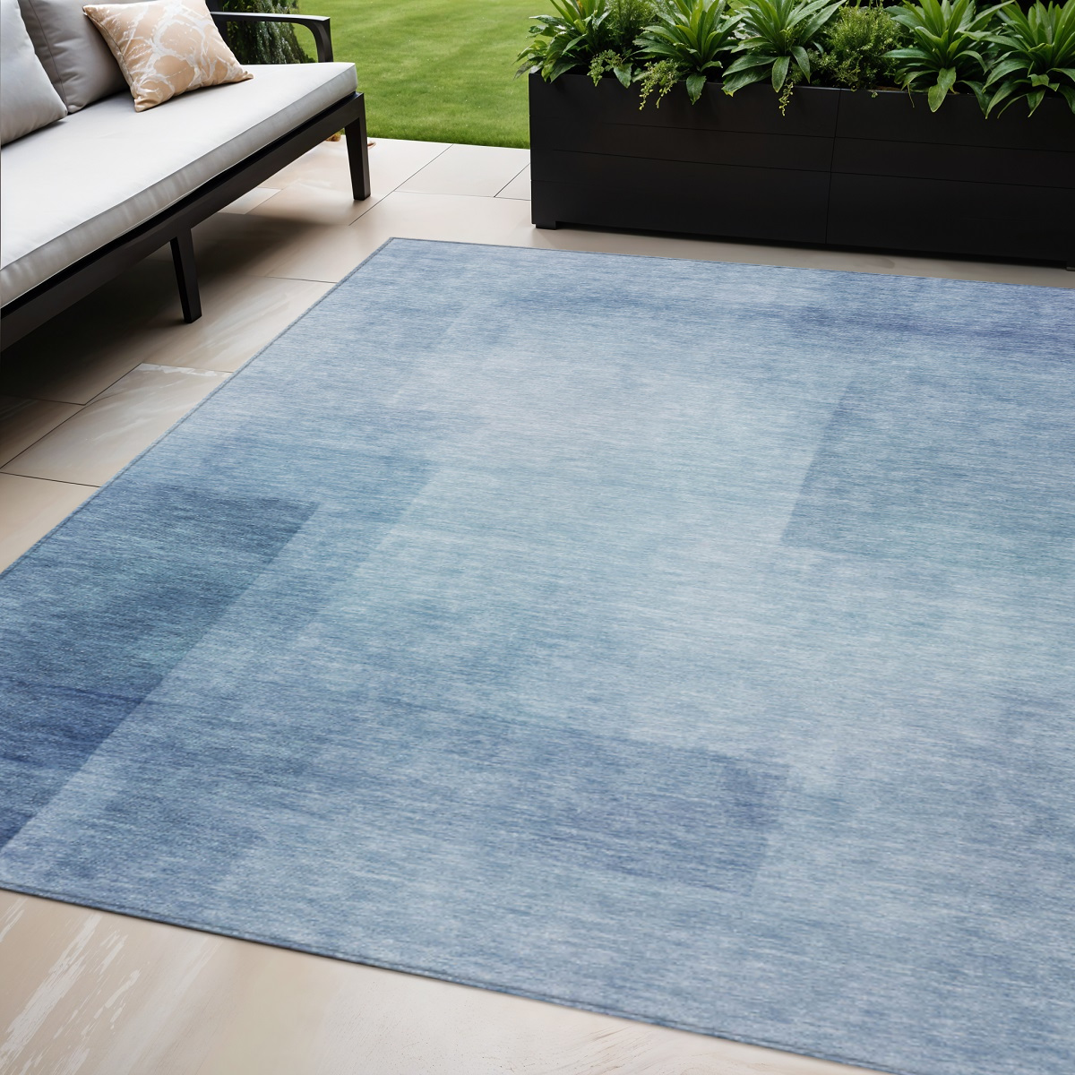 608089 5 x 8 ft. Blue Geometric Washable Indoor & Outdoor Rectangle Area Rug