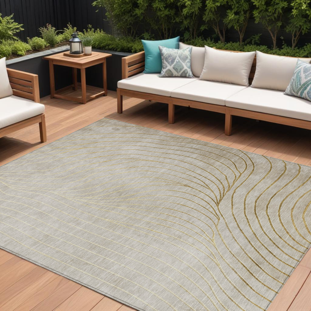 631748 10 x 14 ft. Beige & Silver Abstract Washable Indoor & Outdoor Rectangle Area Rug