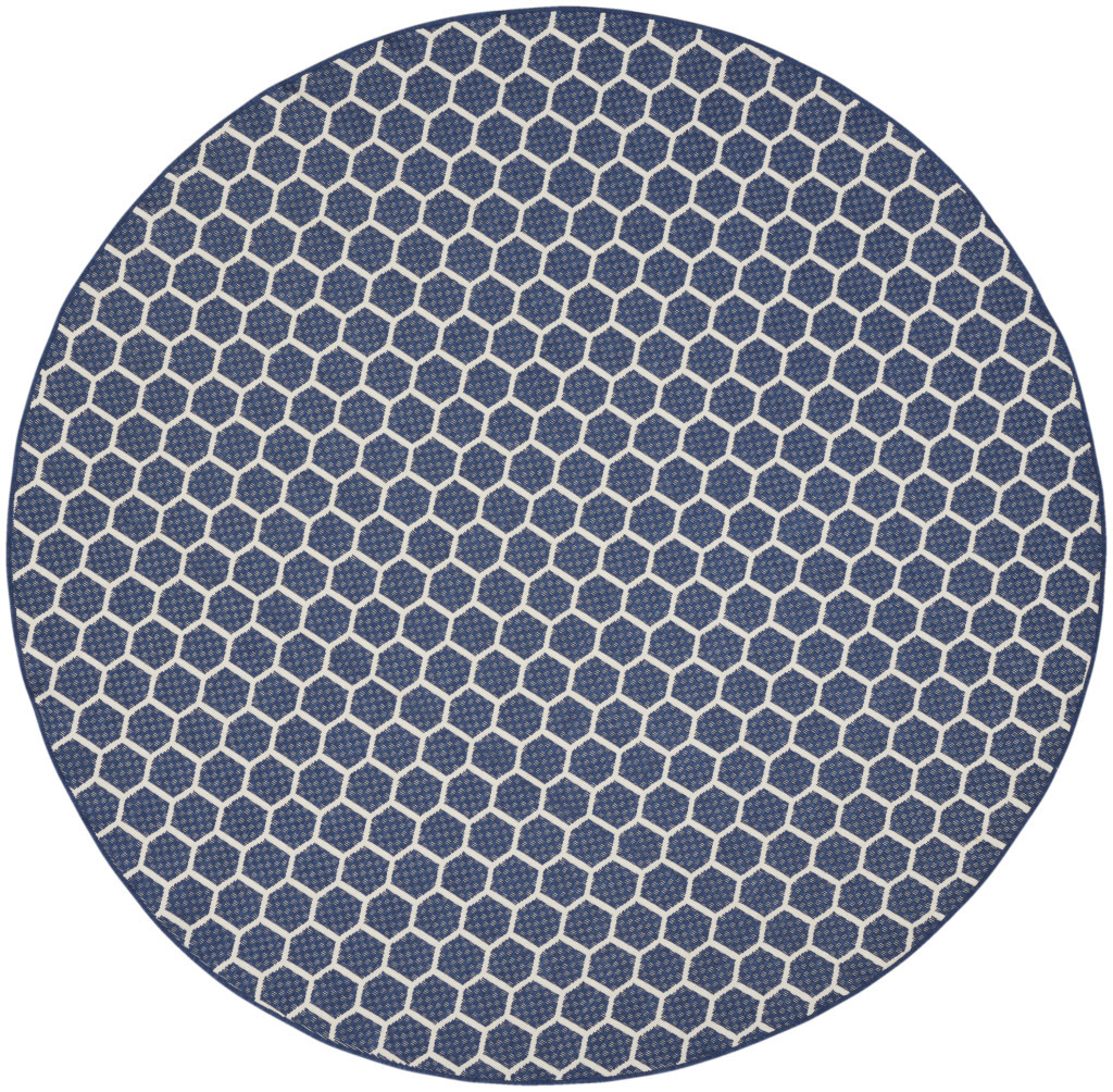 556334 8 ft. Navy Blue & Ivory Geometric Indoor & Outdoor Rectangle Area Rug