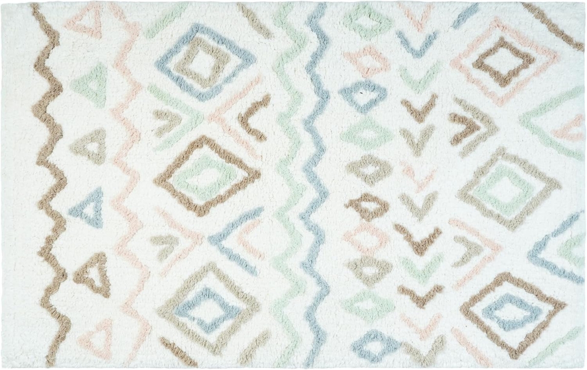 634897 32 in. Blue Brown & White Cotton Geometric Bath Rug