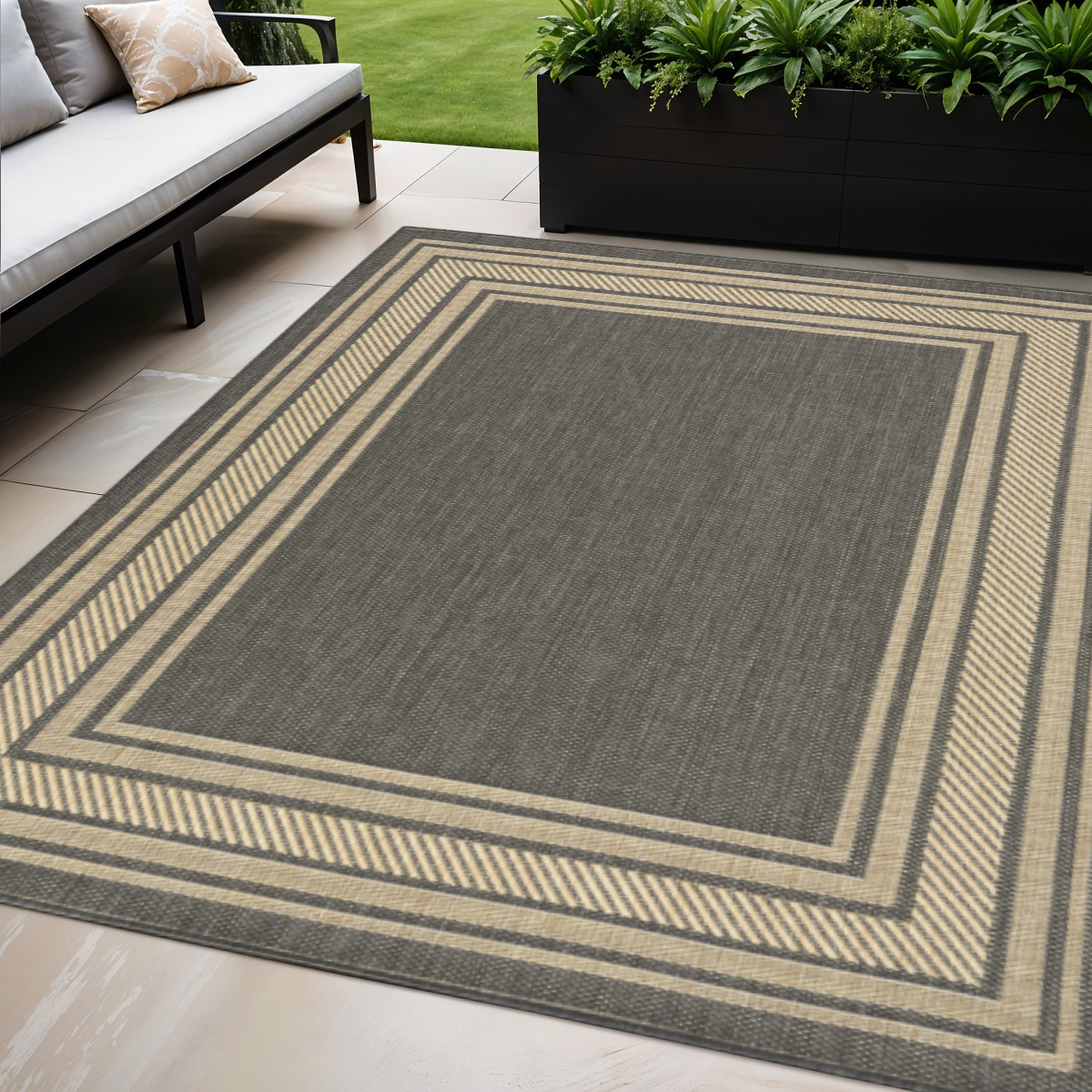 572769 5 x 7 ft. Charcoal Geometric Indoor & Outdoor Rectangle Area Rug