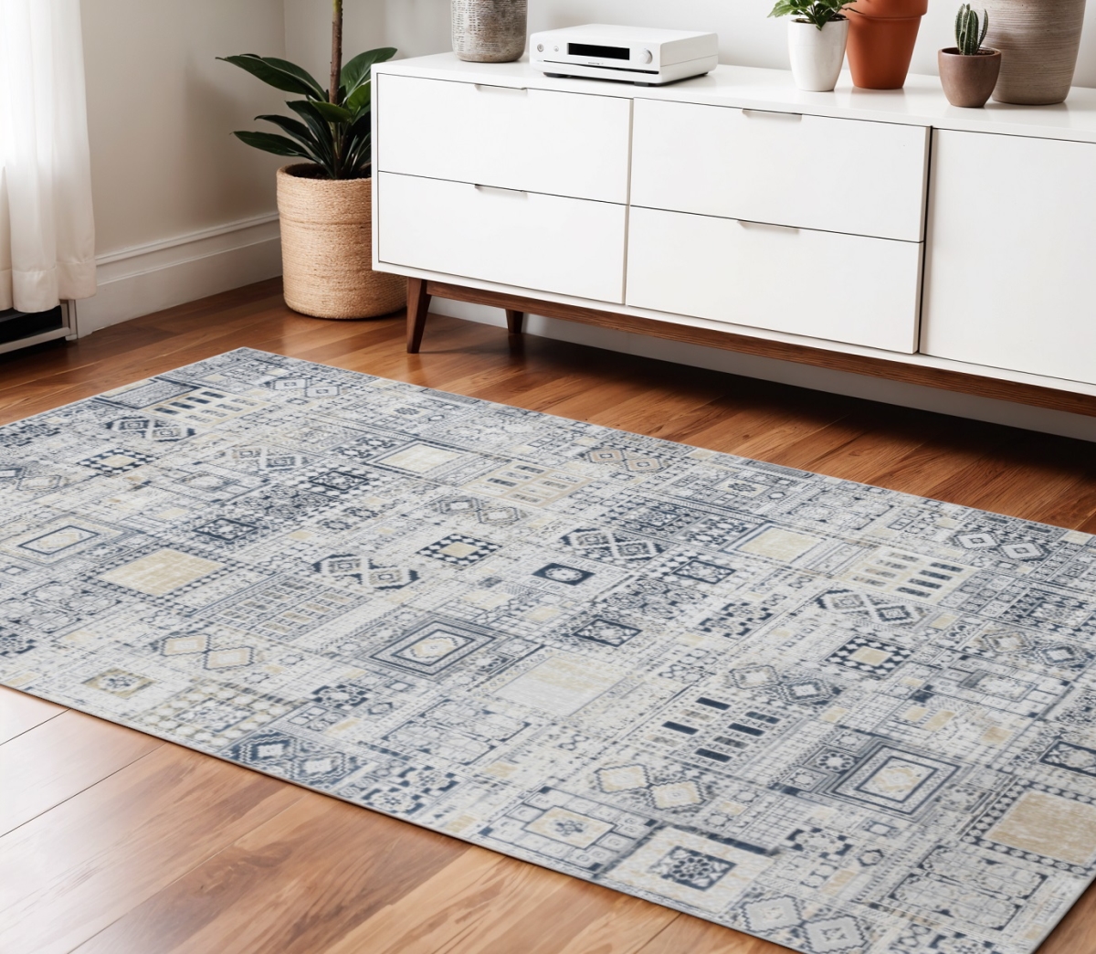 570906 4 x 6 ft. Ivory Black & Gold Ikat Rectangle Area Rug