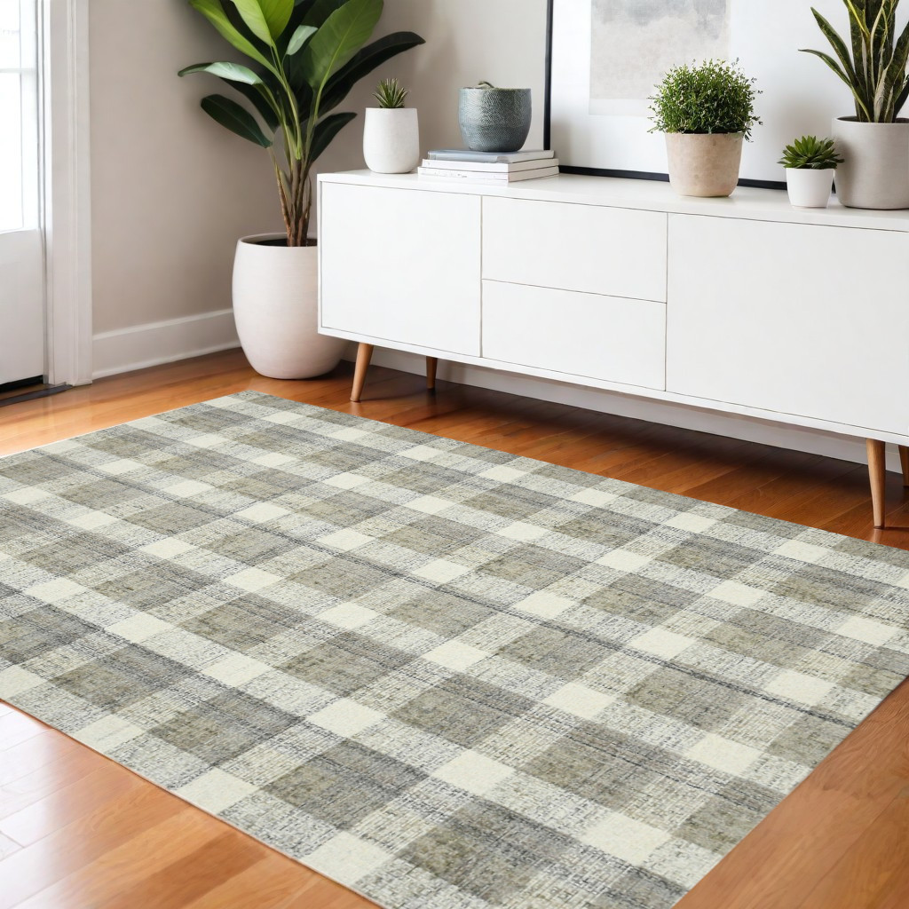 570556 4 x 6 ft. Gray & Ivory Wool Plaid Hand Tufted Rectangle Area Rug