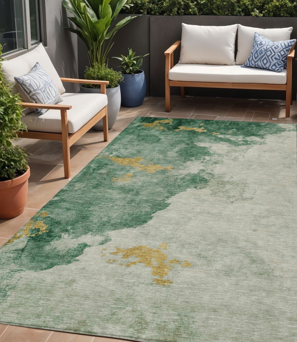 631804 5 x 8 ft. Emerald & Gold Abstract Washable Indoor & Outdoor Rectangle Area Rug