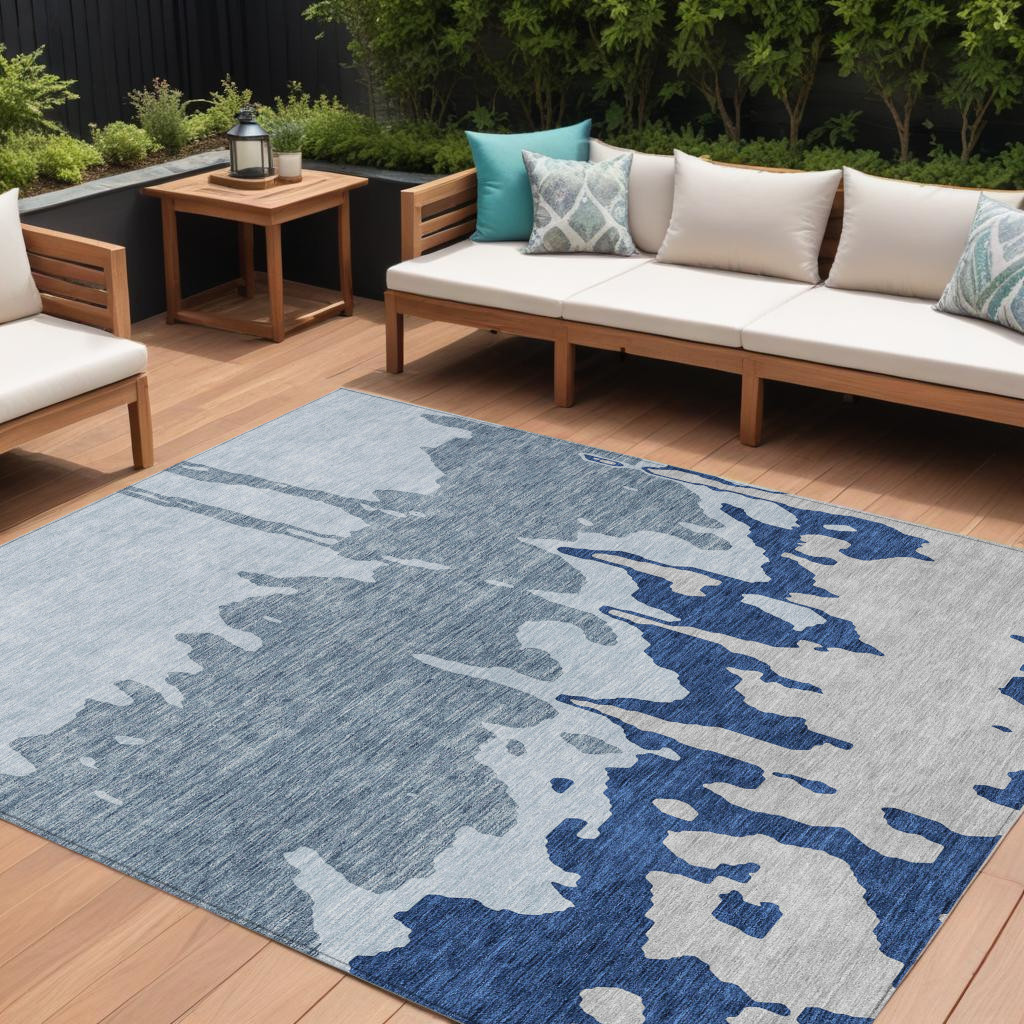 613660 9 x 12 ft. Sky Blue & Denim Blue Abstract Washable Indoor & Outdoor Rectangle Area Rug
