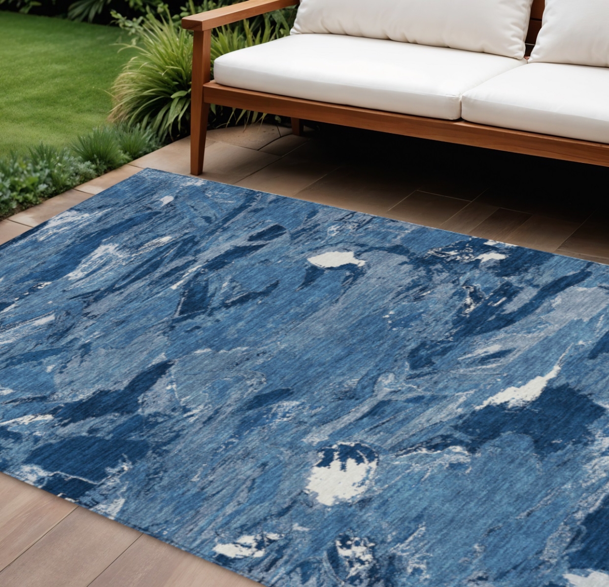 609260 9 x 12 ft. Navy Blue & Blue Abstract Washable Indoor & Outdoor Rectangle Area Rug