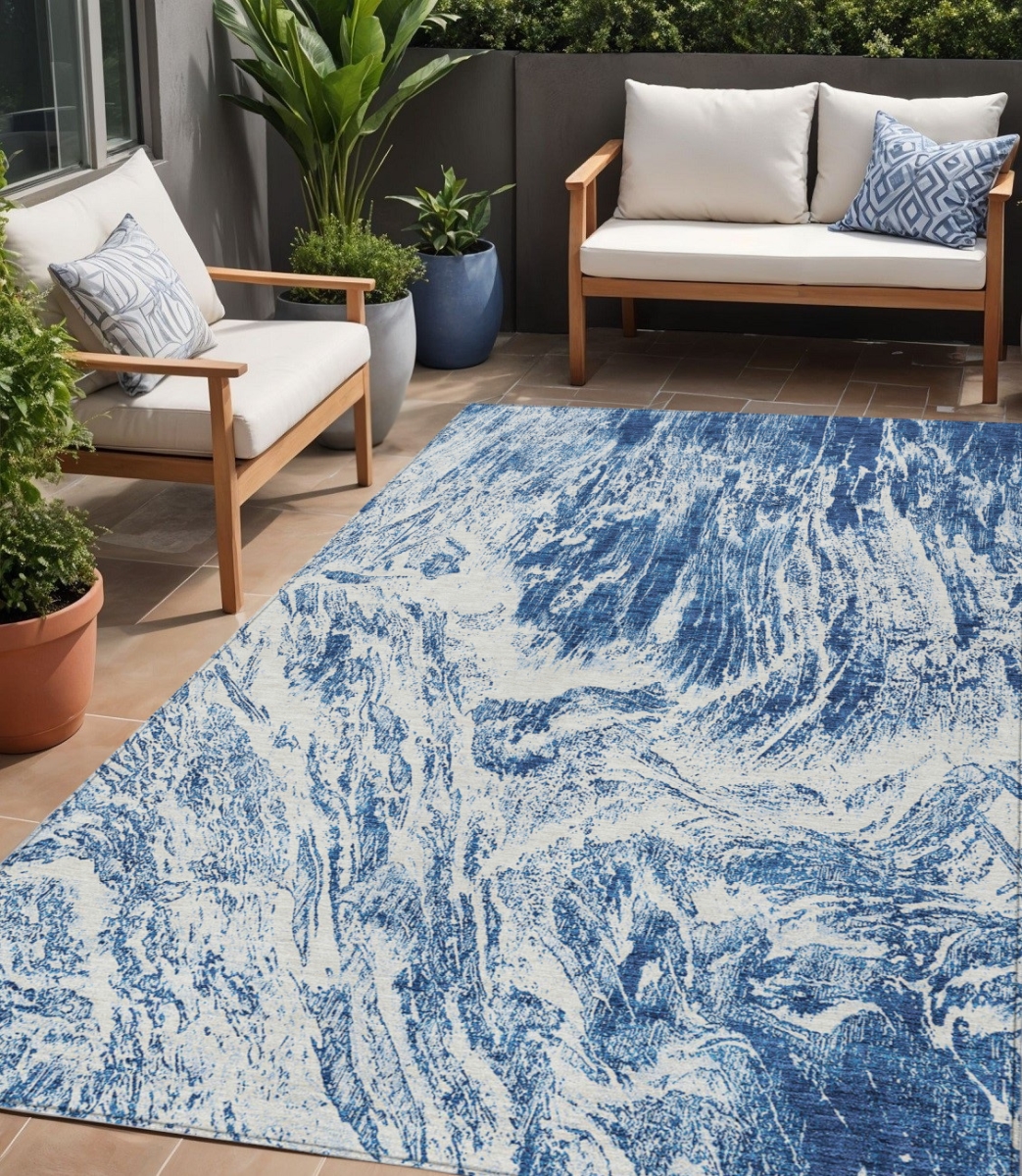 614294 5 x 8 ft. Navy Blue & Ivory Abstract Washable Indoor & Outdoor Rectangle Area Rug