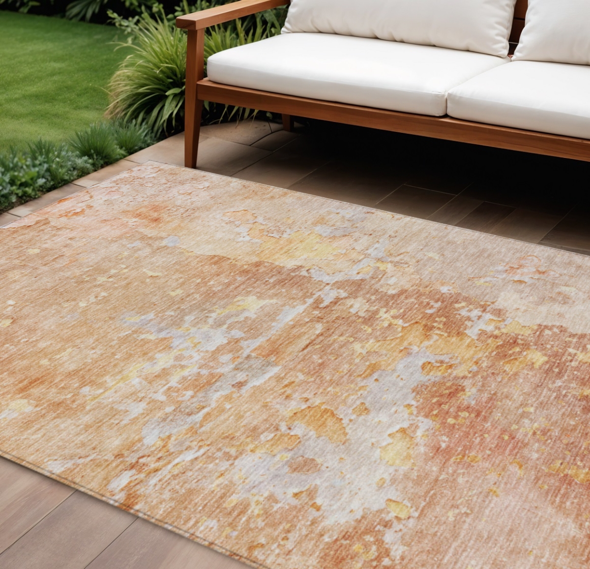 607815 8 x 10 ft. Salmon Abstract Washable Indoor & Outdoor Rectangle Area Rug