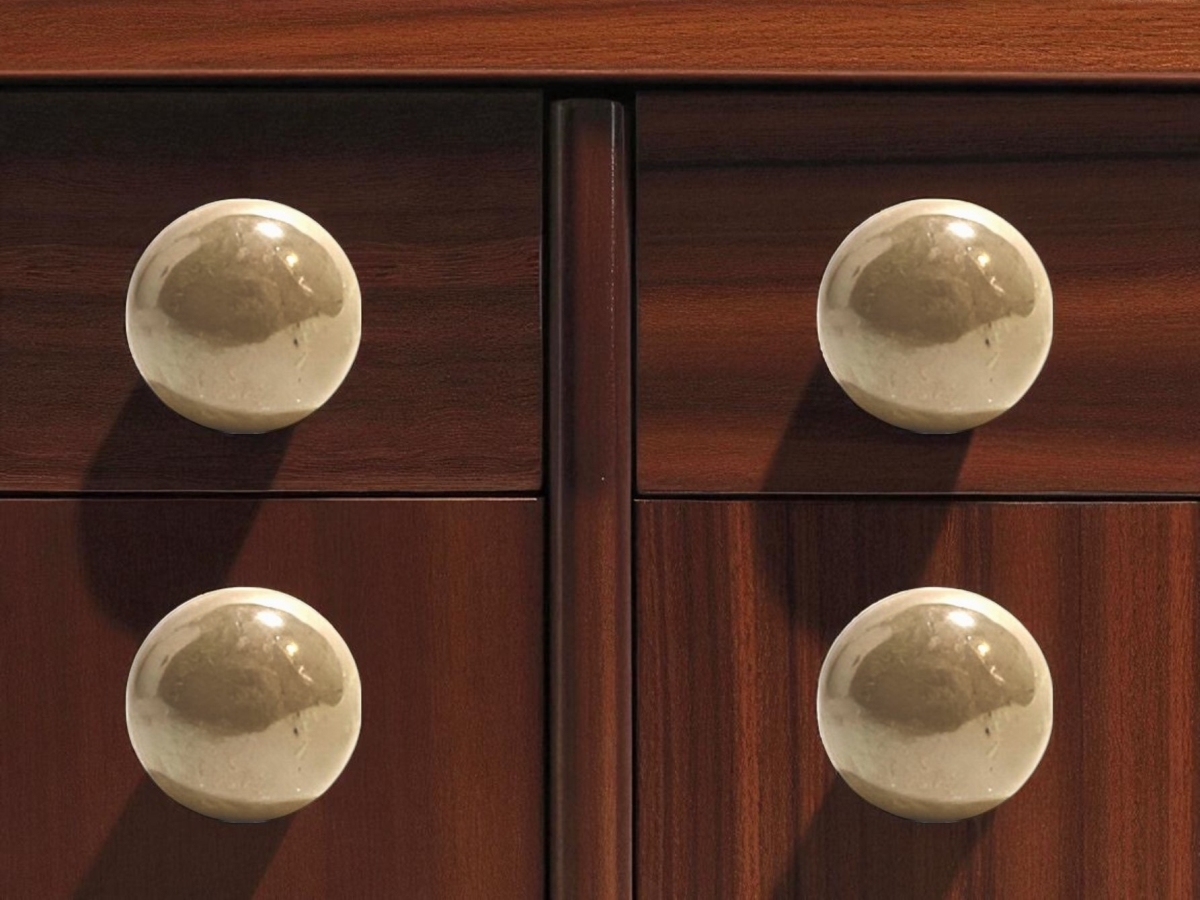 635790 Tan Ceramic Mushroom Shape Drawer Pull Knobs - Set of 6