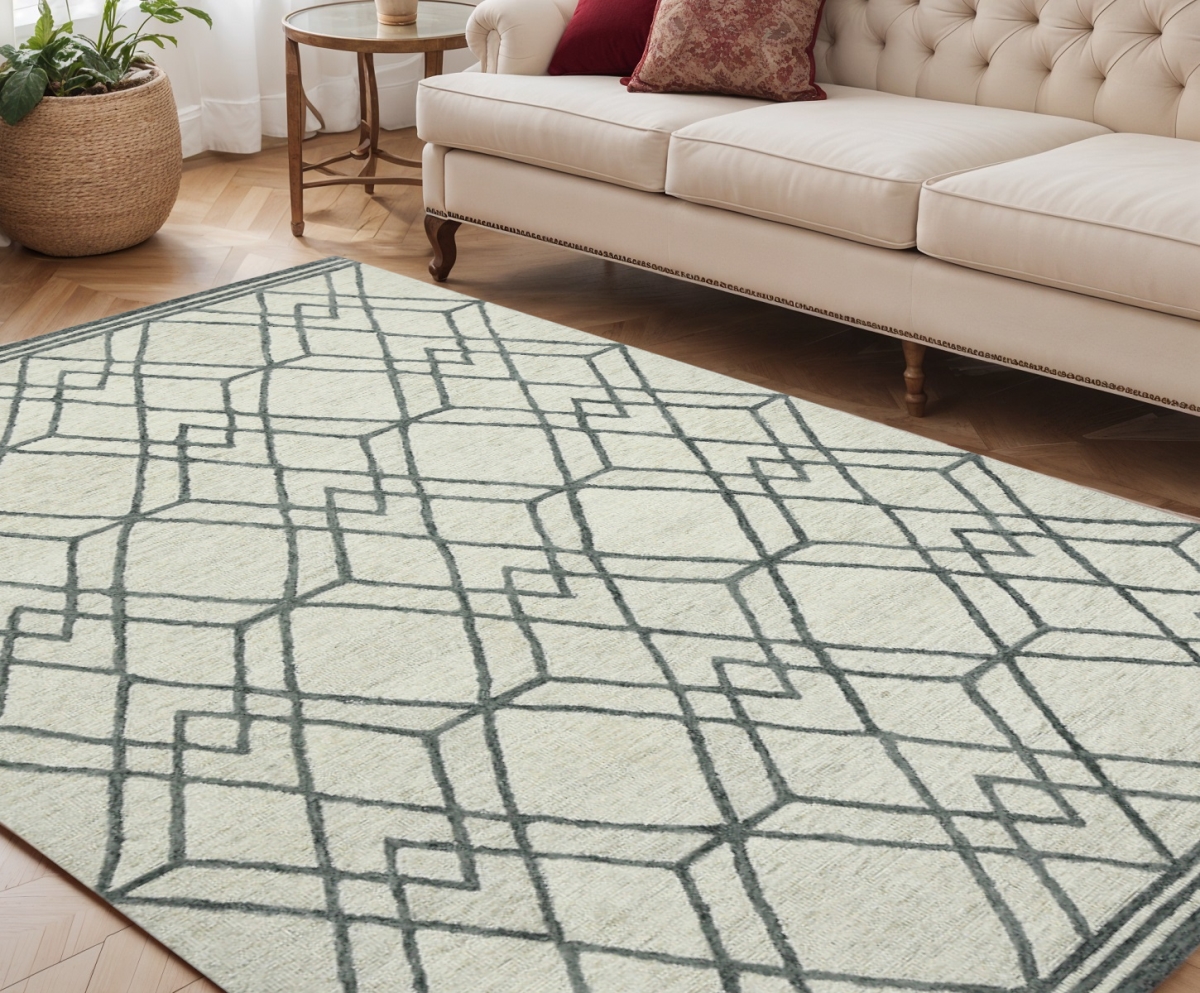 570432 5 x 8 ft. Ivory & Gray Wool Geometric Hand Hooked Rectangle Area Rug