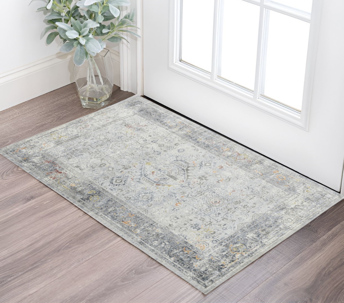 570821 2 x 3 ft. Gray Silver & Rust Medallion Rectangle Area Rug