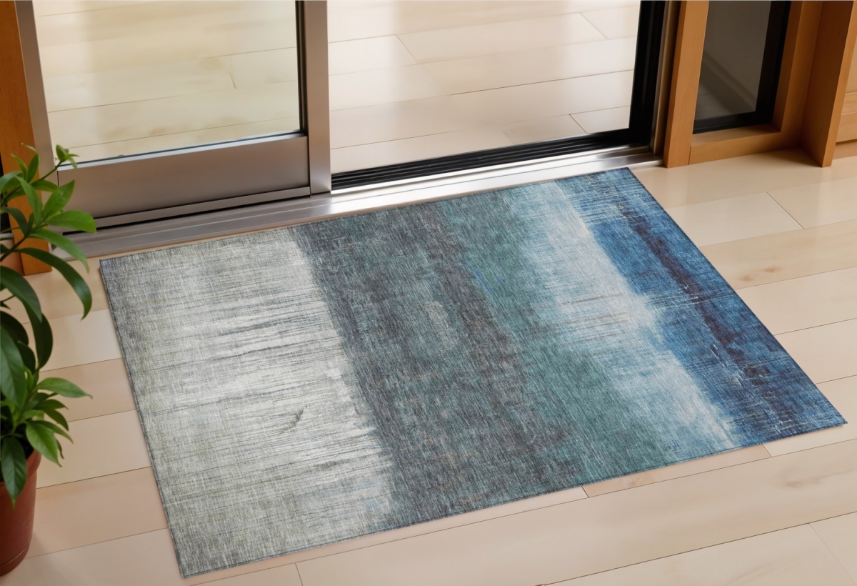 632041 3 x 5 ft. Blue & Gray Abstract Washable Indoor & Outdoor Rectangle Area Rug