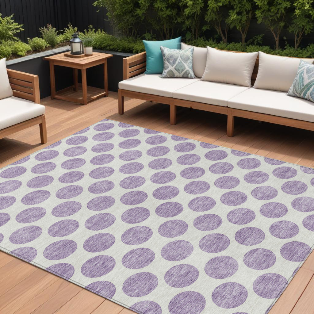 614915 9 x 12 ft. Lavender & Ivory Polka Dot Washable Indoor & Outdoor Rectangle Area Rug