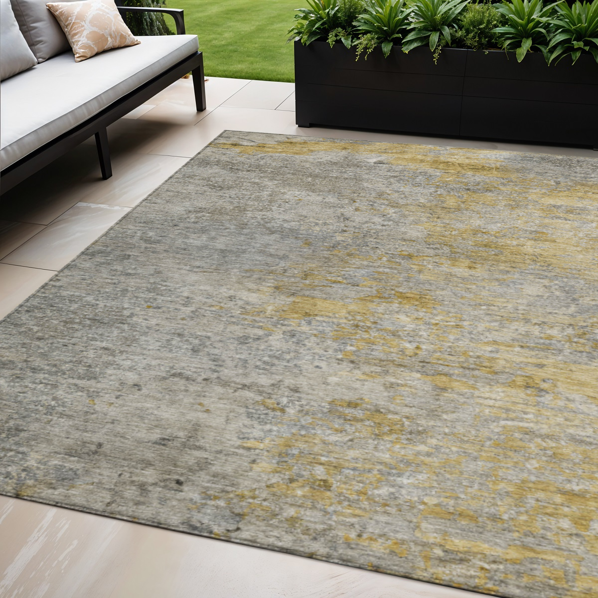 608826 5 x 8 ft. Gray Abstract Washable Indoor & Outdoor Rectangle Area Rug