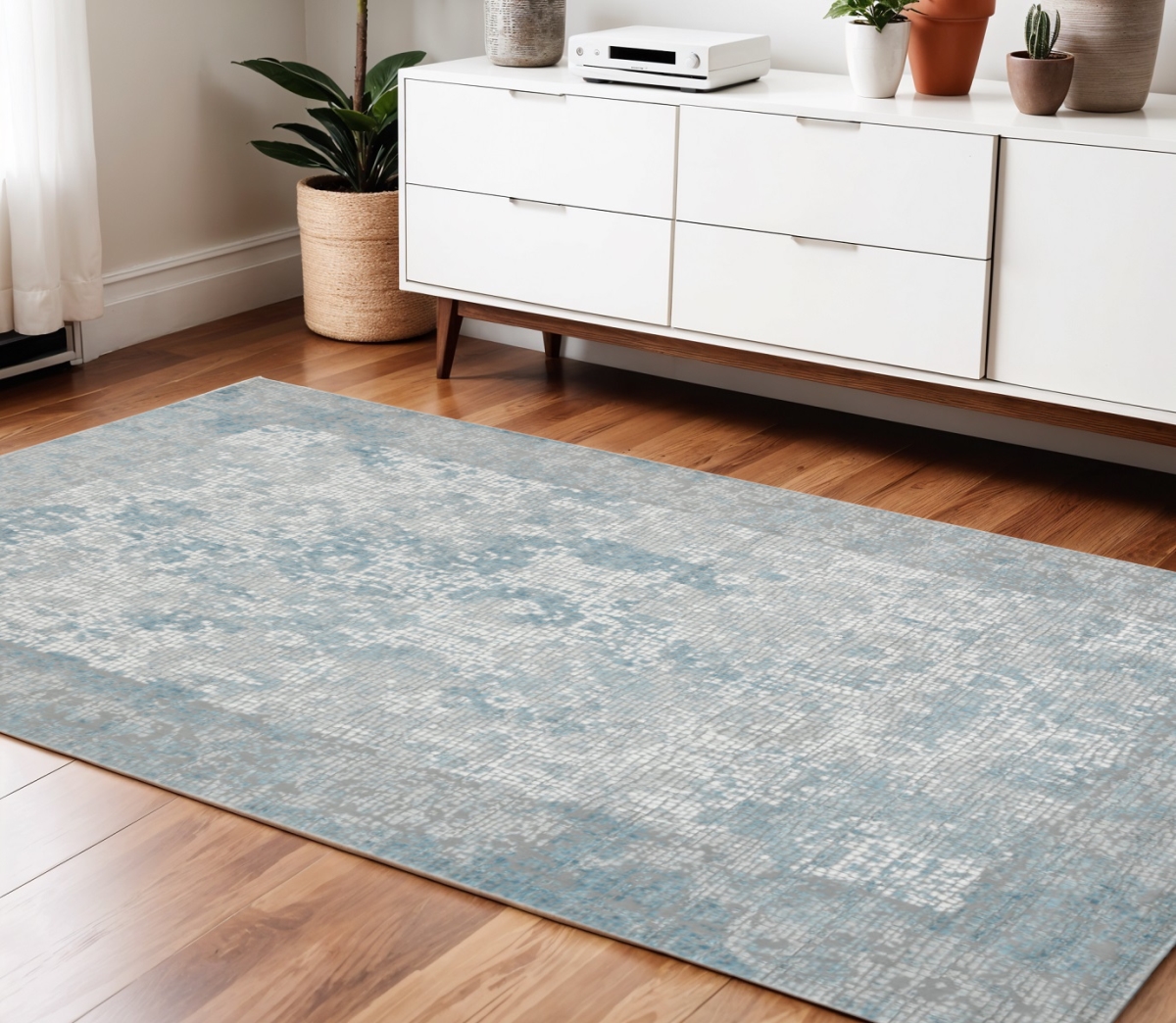 570888 4 x 6 ft. Gray Blue & Ivory Medallion Rectangle Area Rug