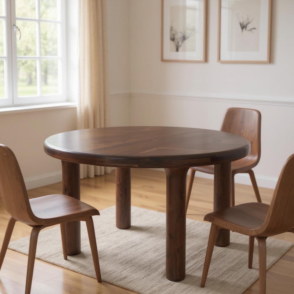 604022 48 in. Brown Solid Wood Round Top Dining Table