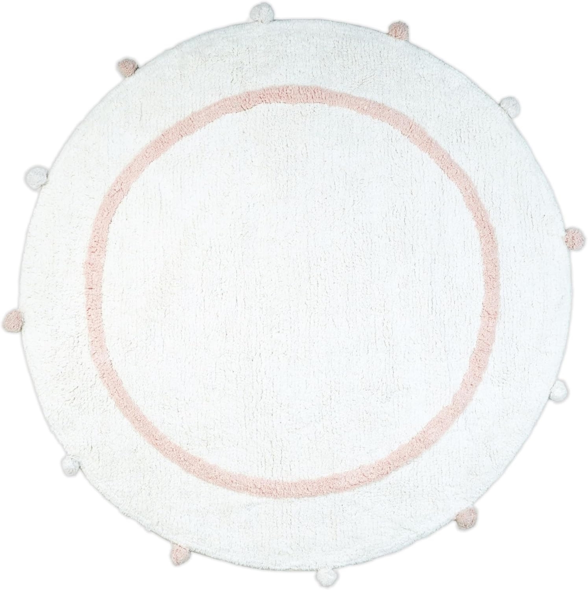 634887 32 in. Light Pink & White Cotton Round Geometric Bath Rug