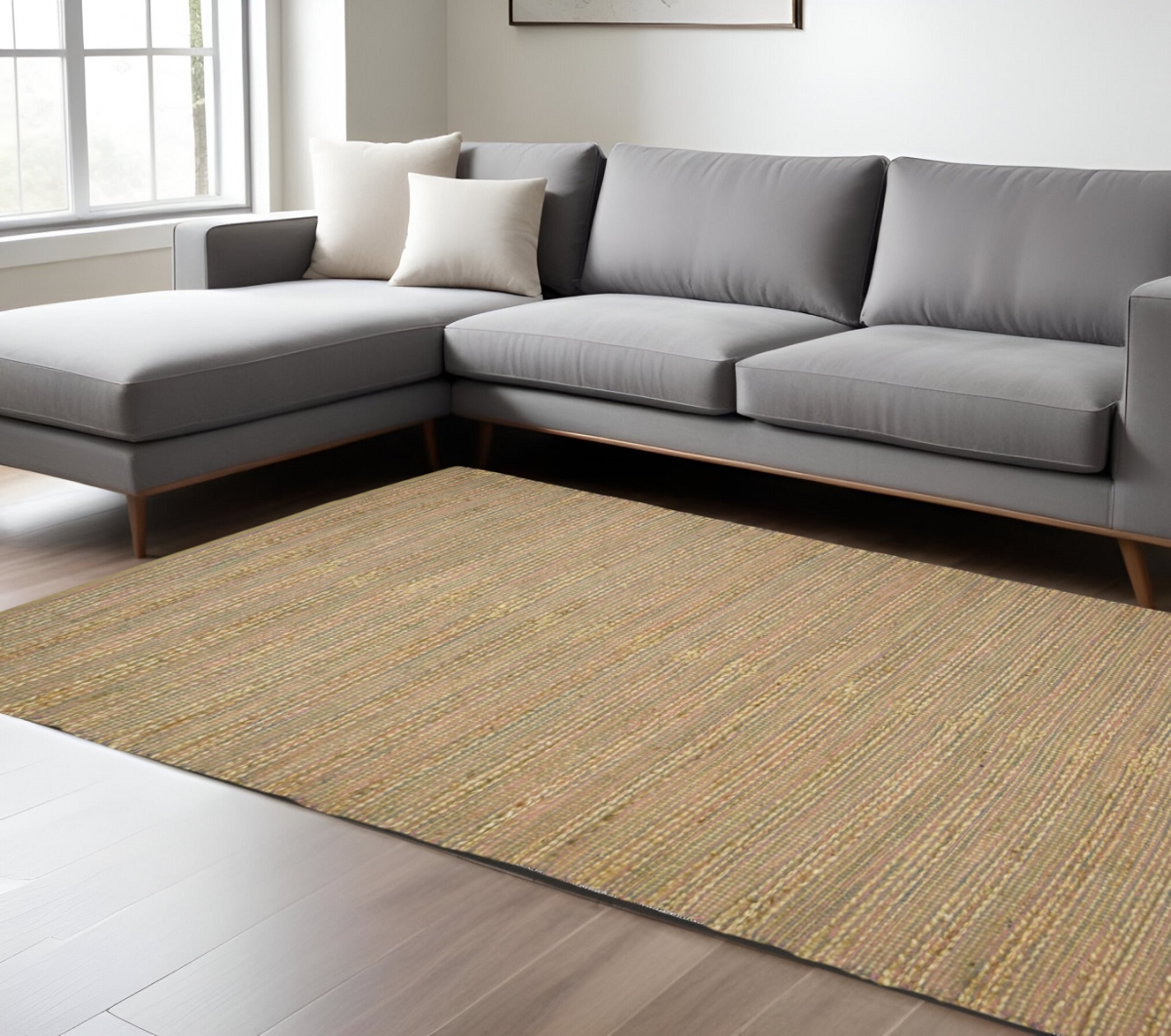 570458 8 x 10 ft. Pink & Brown Jute Striped Flatweave Handmade Rectangle Area Rug