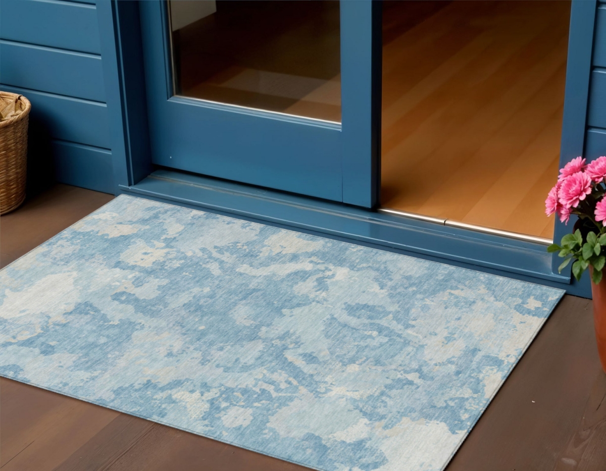 609576 3 x 5 ft. Sky Blue & Denim Blue Abstract Washable Indoor & Outdoor Rectangle Area Rug