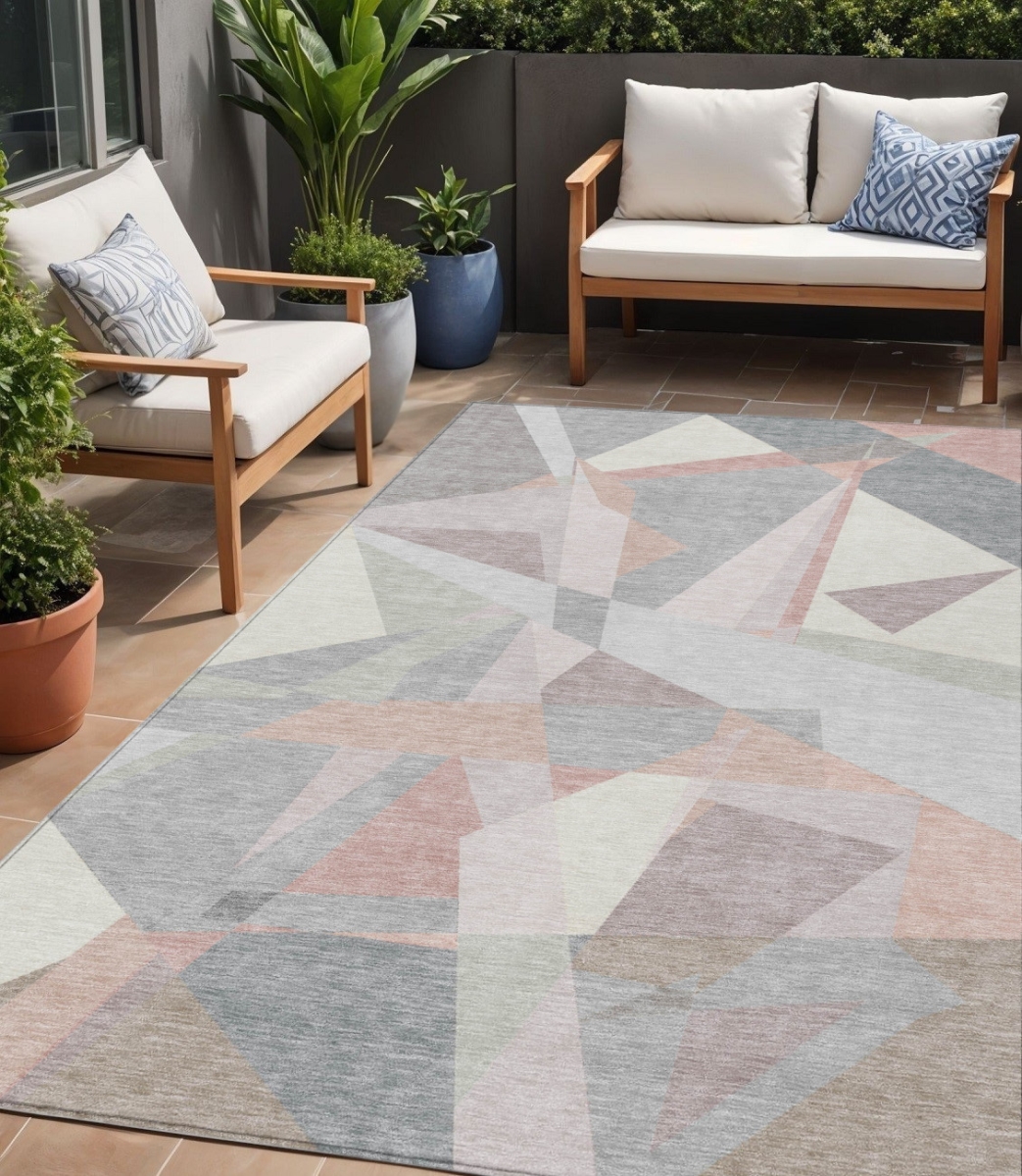 616689 5 x 8 ft. Blush Ivory & Gray Geometric Washable Indoor & Outdoor Rectangle Area Rug