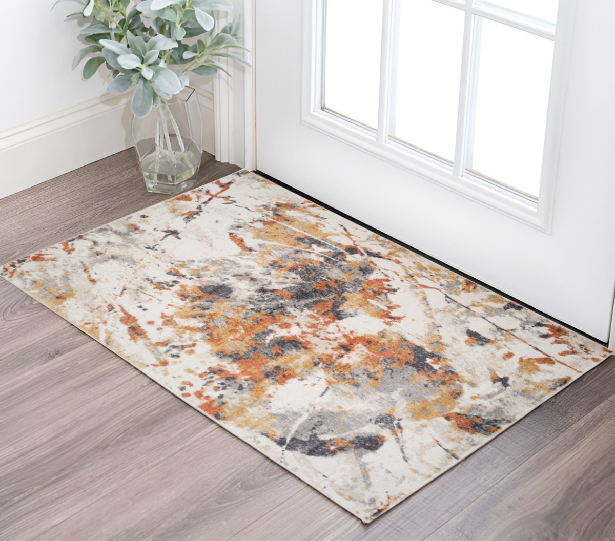 571152 2 x 3 ft. Abstract Rectangle Area Rug, Ivory, Orange & Gray