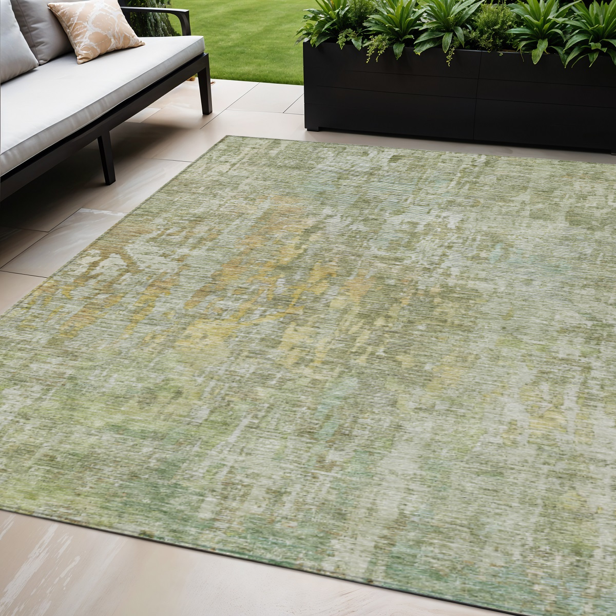 607885 5 x 8 ft. Sage Abstract Washable Indoor & Outdoor Rectangle Area Rug