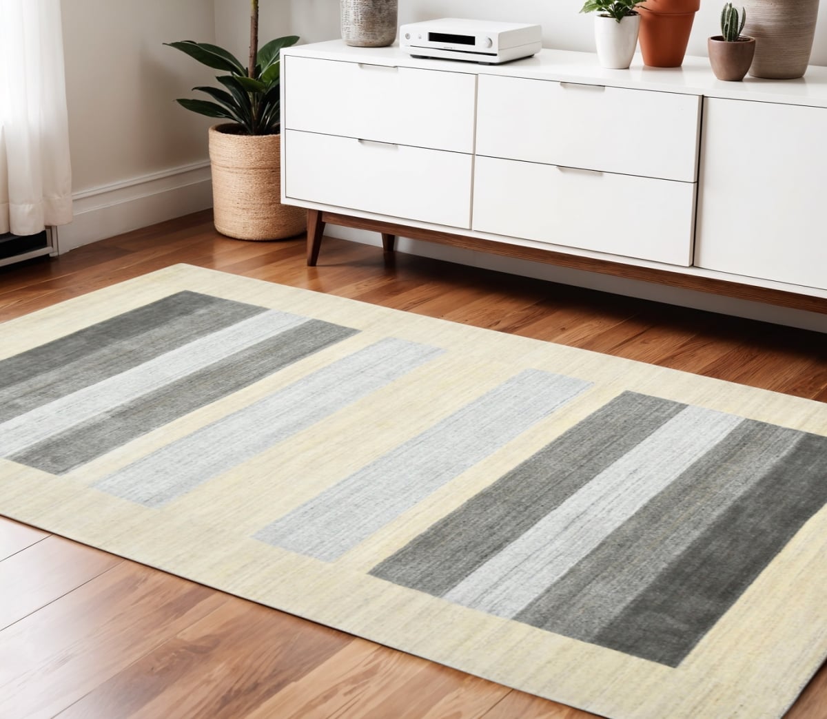 570693 4 x 6 ft. Ivory & Gray Wool Striped Hand Woven Rectangle Area Rug