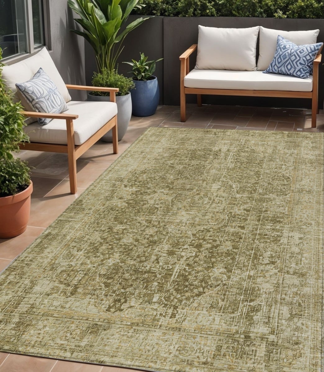 616599 5 x 8 ft. Brown & Beige Abstract Washable Indoor & Outdoor Rectangle Area Rug