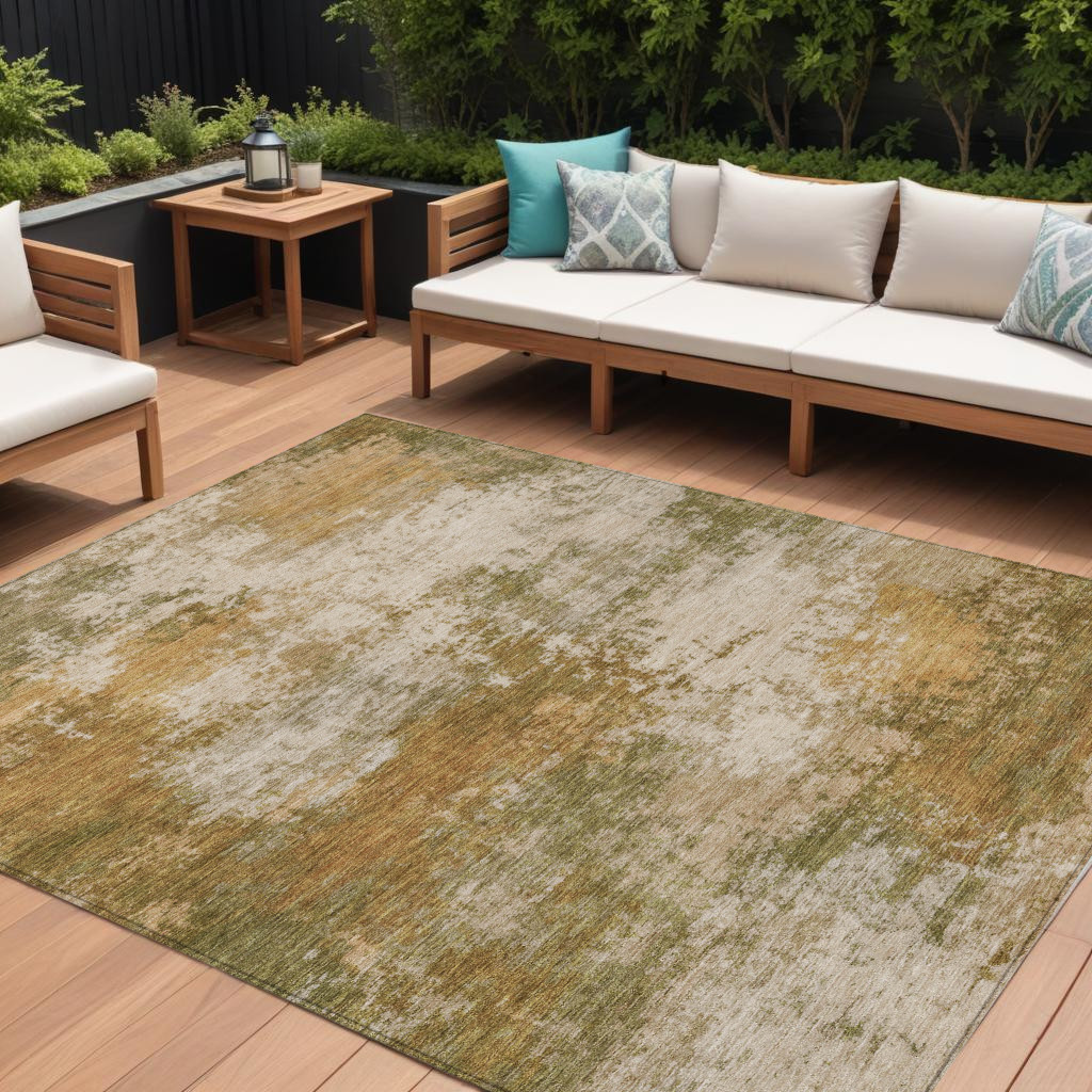 630626 10 x 14 ft. Copper & Ivory Abstract Washable Indoor & Outdoor Rectangle Area Rug