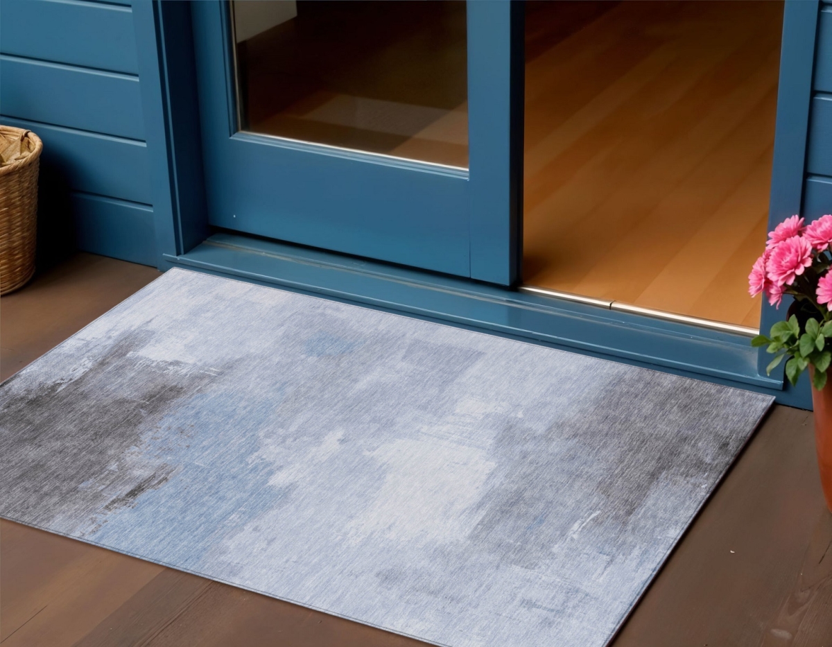 616856 3 x 5 ft. Sky Blue Gray & Ivory Abstract Washable Indoor & Outdoor Rectangle Area Rug