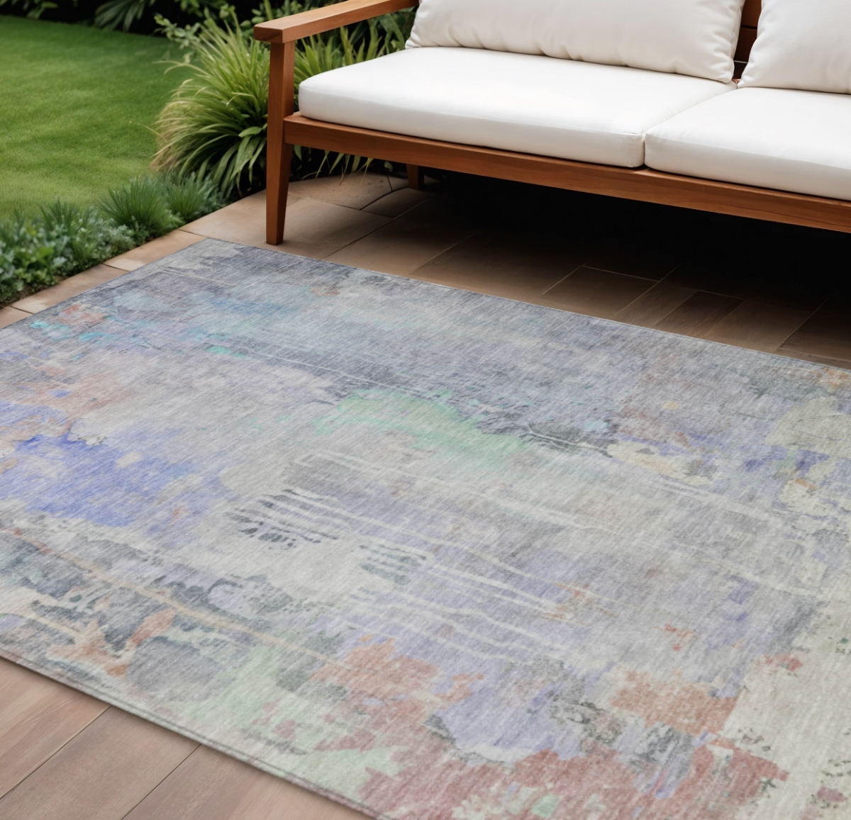 607749 8 x 10 ft. Purple Abstract Washable Indoor & Outdoor Rectangle Area Rug