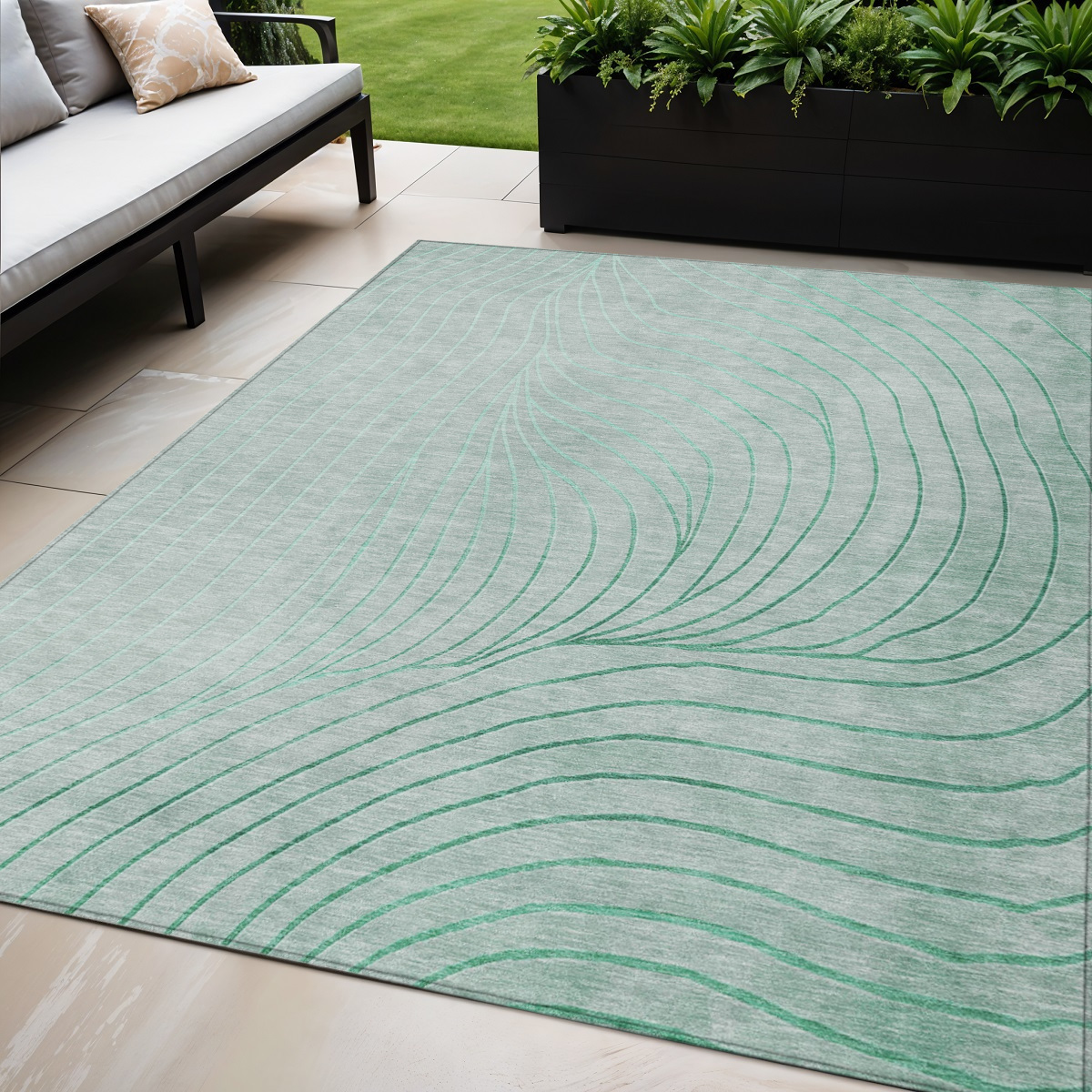 631780 5 x 8 ft. Mint Green & Silver Abstract Washable Indoor & Outdoor Rectangle Area Rug