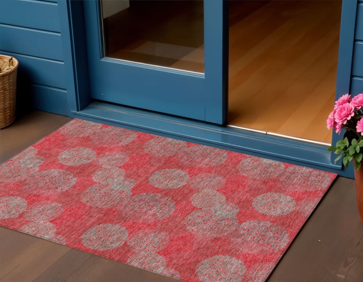 614701 3 x 5 ft. Red Gray & Silver Polka Dot Washable Indoor & Outdoor Rectangle Area Rug
