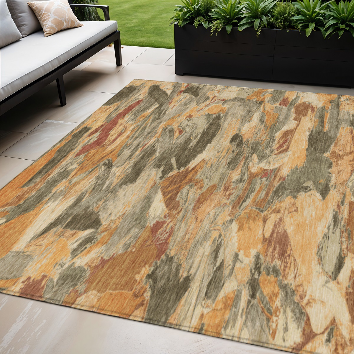 609233 5 x 8 ft. Copper & Orange Abstract Washable Indoor & Outdoor Rectangle Area Rug