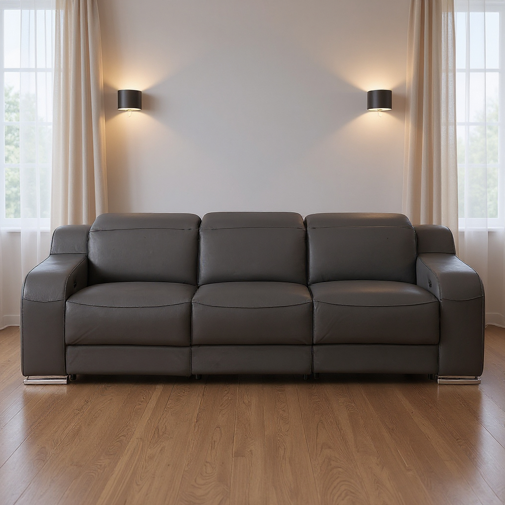 632875 103 in. Dark Gray Italian Leather Reclining USB Sofa