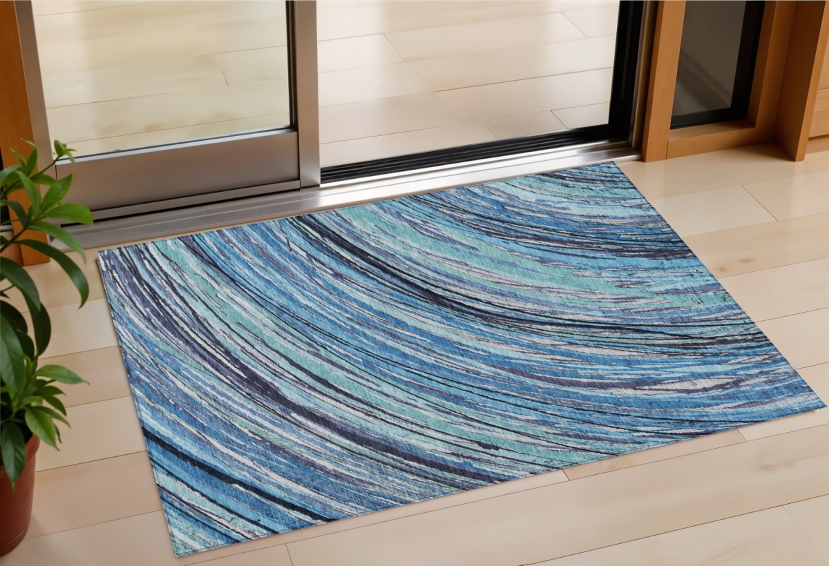 631233 3 x 5 ft. Blue Aqua & Ivory Abstract Washable Indoor & Outdoor Rectangle Area Rug