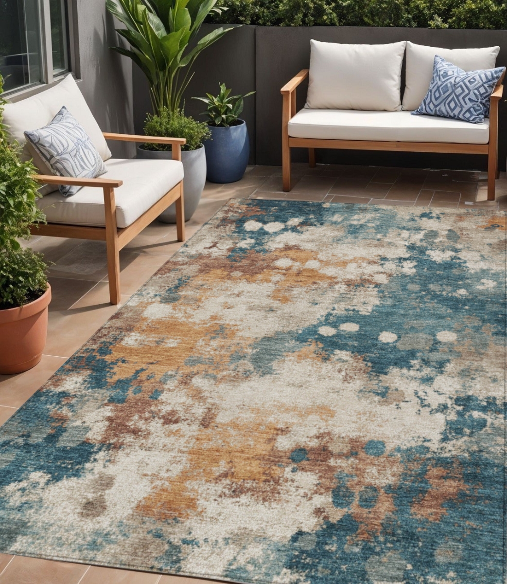 631976 5 x 8 ft. Teal Blue & Copper Abstract Washable Indoor & Outdoor Rectangle Area Rug