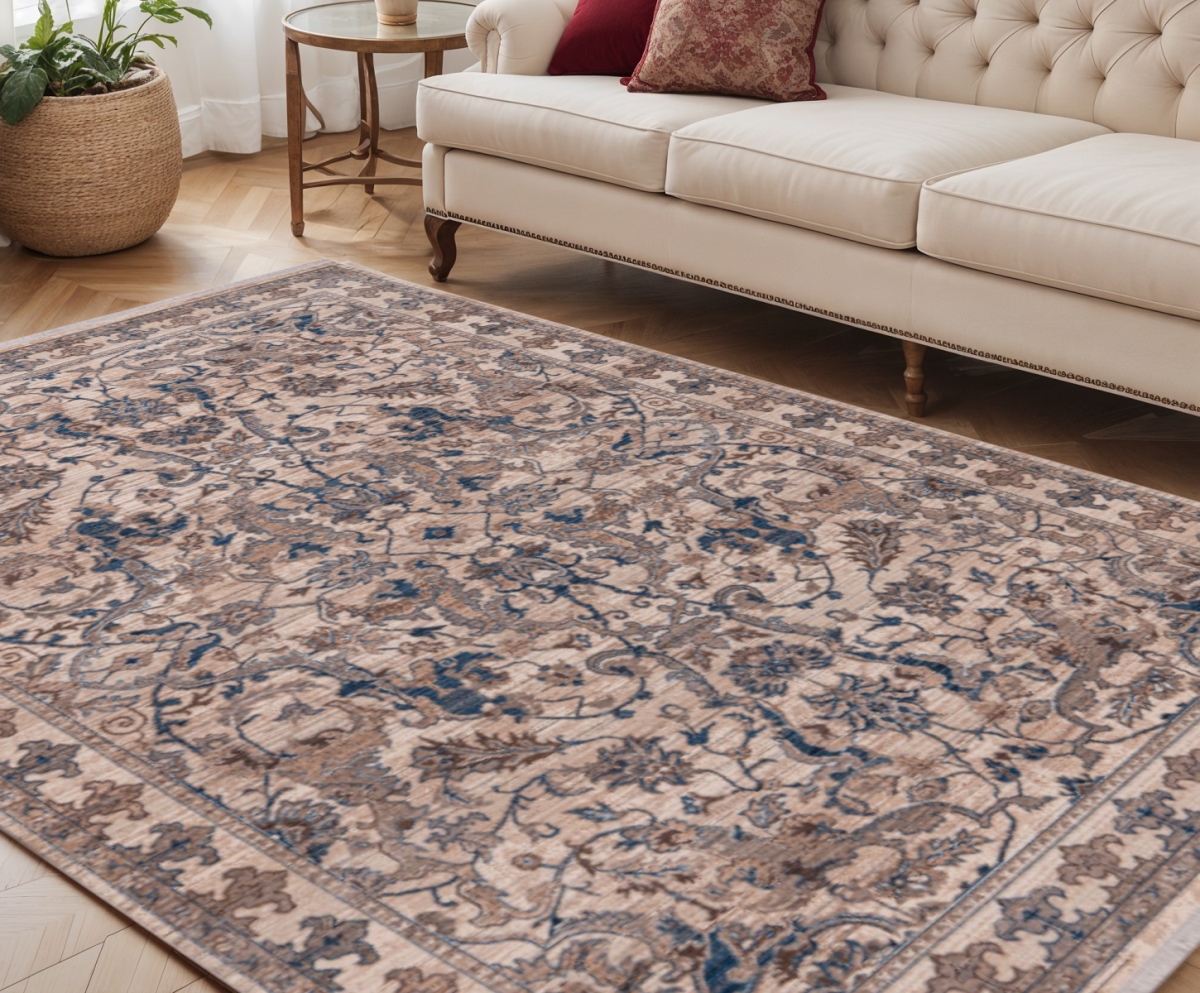 570913 5 x 8 ft. Tan & Blue Oriental Rectangle Area Rug with Fringe