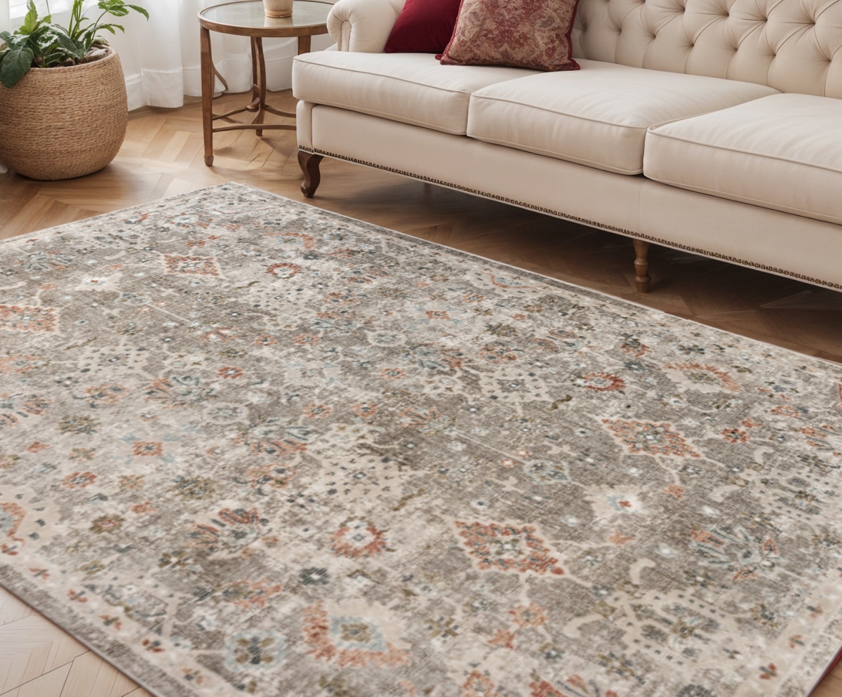570858 5 x 8 ft. Gray Ivory & Brown Medallion Rectangle Area Rug