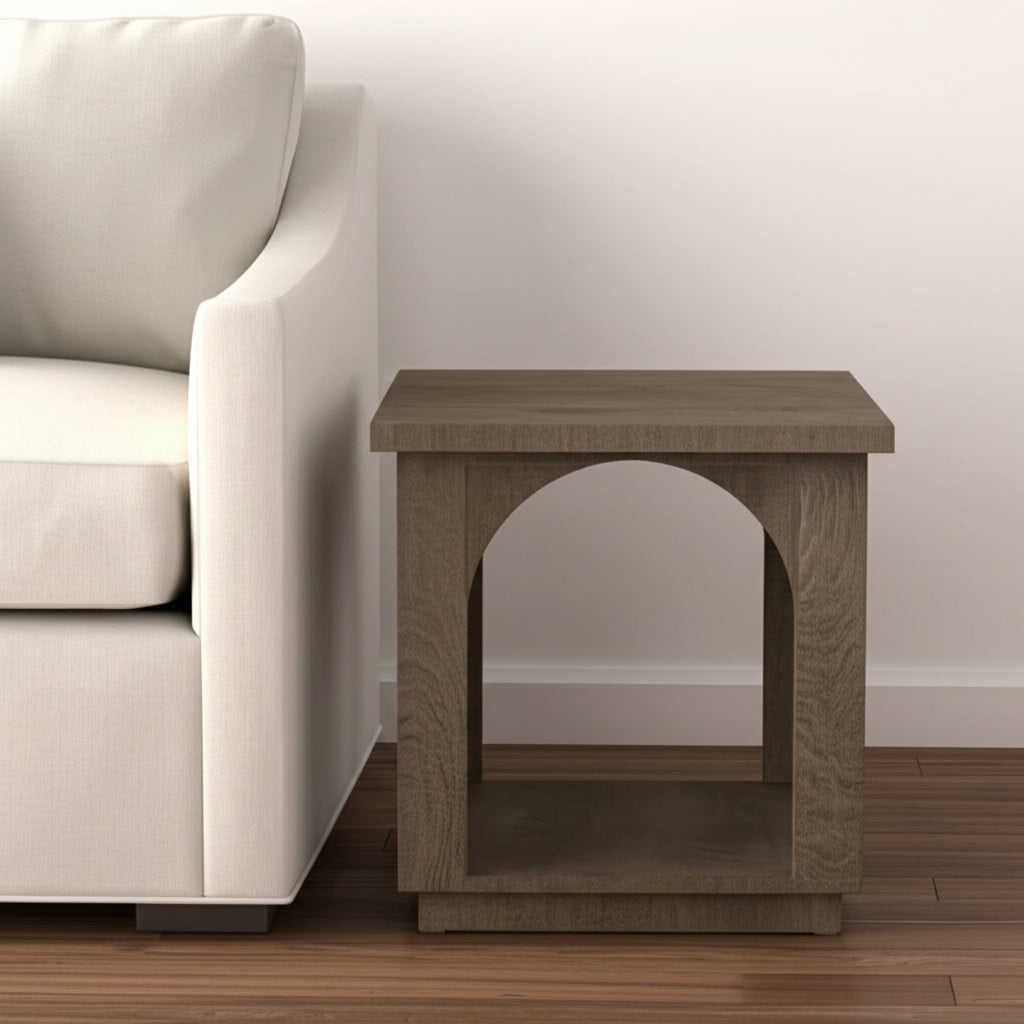 605353 24 in. Brown Distressed Solid Wood Square Floor Shelf End Table