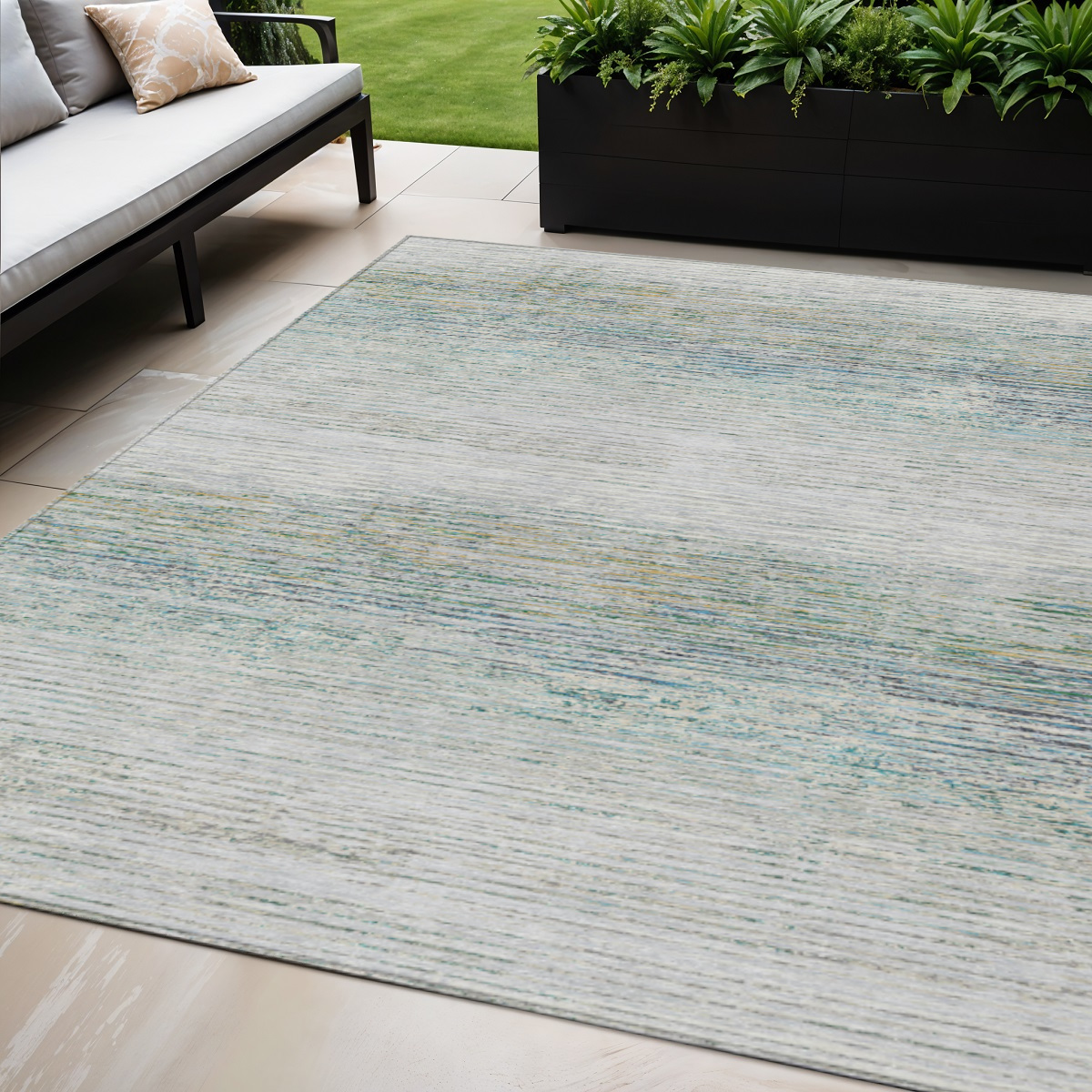 608480 5 x 8 ft. Linen Striped Washable Indoor & Outdoor Rectangle Area Rug