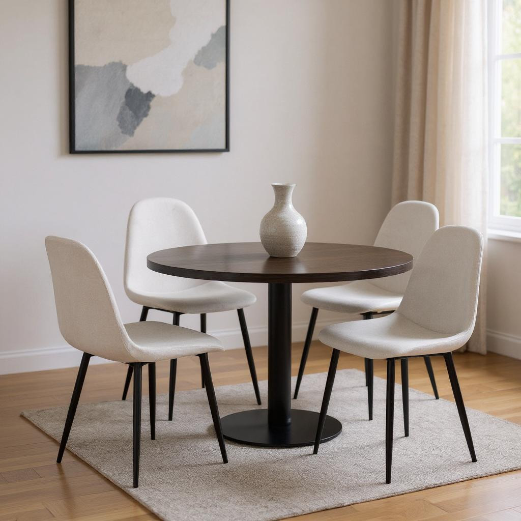 568005 Beige & Black Upholstered Fabric Dining Side Chairs - Set of 4